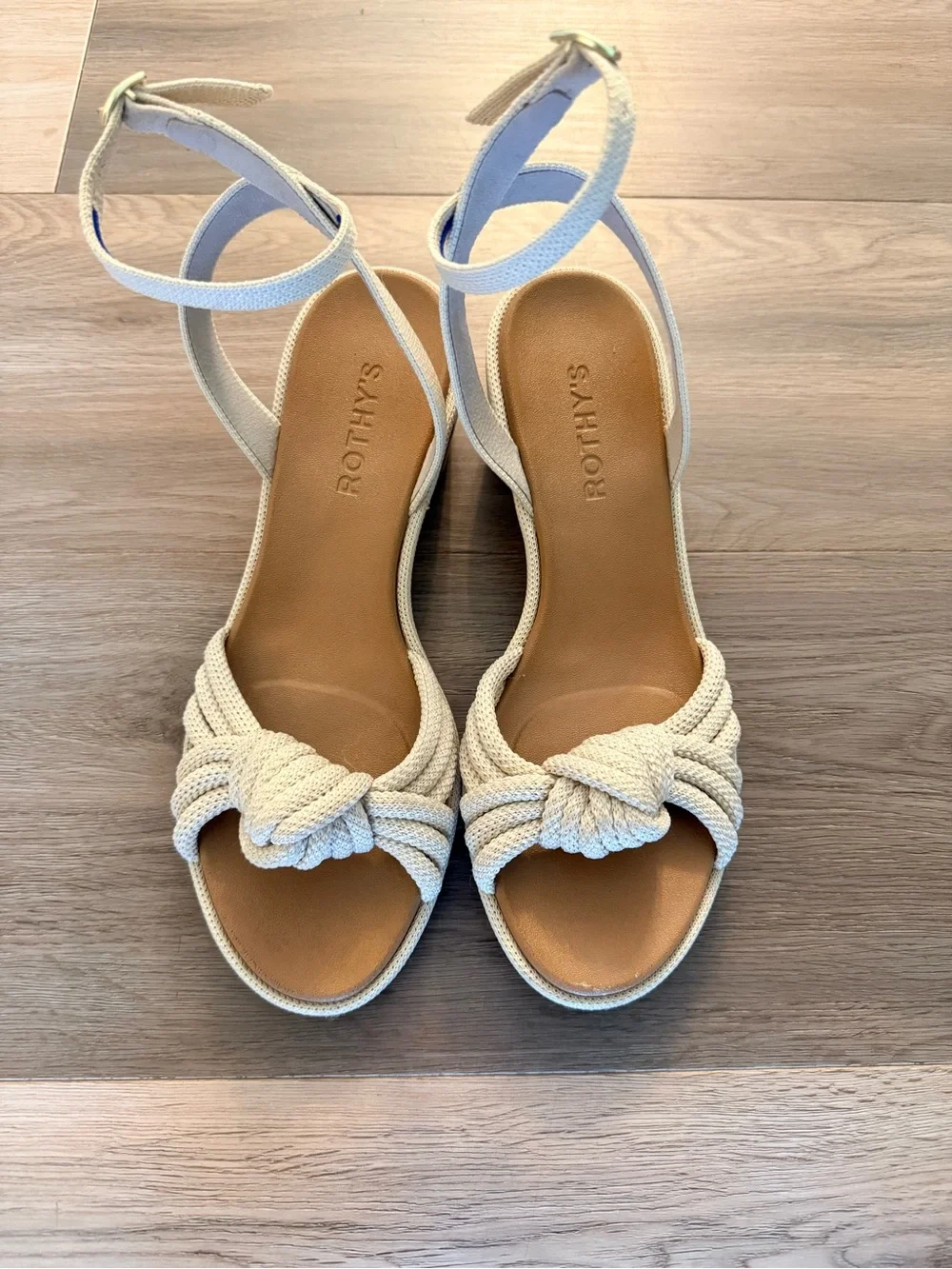Rothy's The Knot Sandal - Ankle-Strap Block Heel - Cream